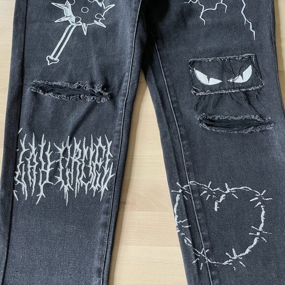 Cool Shirtz Cold Ones Very Cool The Spooky Denim Screenprint Black Jeans *READ* - Picture 2 of 10